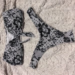 Bikini Tube top - knot front bandeau top floral & lace large - 3 piece set